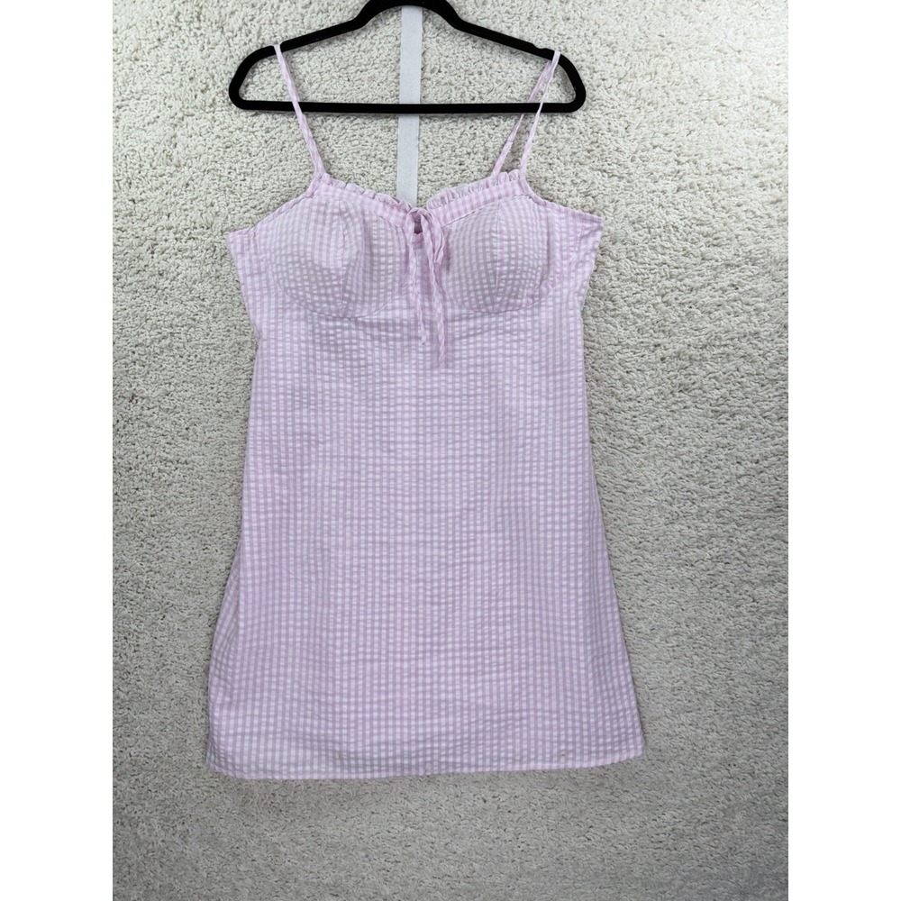 NWT Pink Gingham Cottagecore Milkmaid Mini Dress Coquette Fairycore L Babydoll - Picture 3 of 13